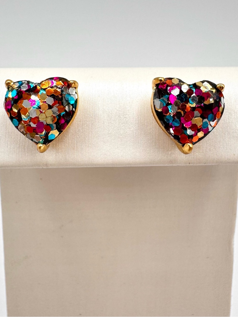 Kate Spade New York My Love Studs Glitter Heart Earrings Signed Designer Girly